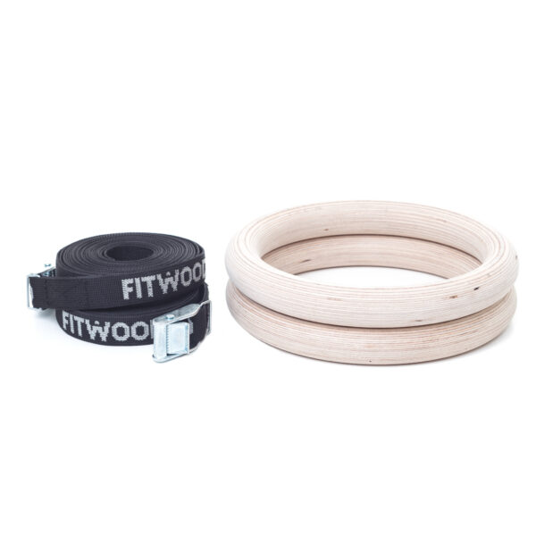 FitWood Gymnastikringe 28mm - Træ-overflade / SortÂ Strop