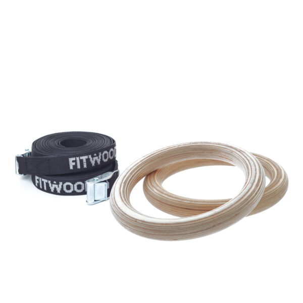 FitWood Play Gymnastikringe 25mm - Træ overflade / Sort Strop