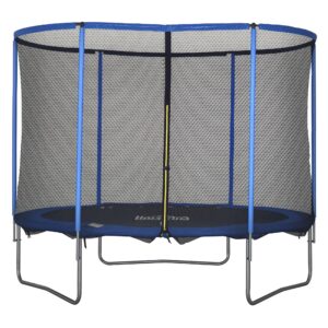 Trampolin med sikkerhedsnet havetrampolin til indendørs og udendørs brug fitnesstrampolin til børn og voksne stål blå+sort op til 113,6 kg ø305 x 248h cm
