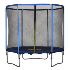 Trampolin med sikkerhedsnet havetrampolin til indendørs og udendørs brug fitnesstrampolin til børn og voksne stålblå+sort op til 113,6 kg ø244 x 240h cm