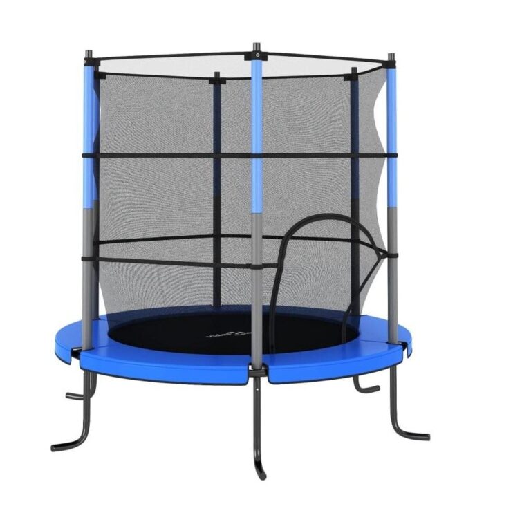Trampolinsæt med sikkerhedsnet 140x160 cm rund blå